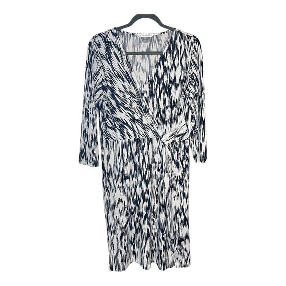 Peter Nygard Black & White Faux Wrap Dress Size M 3/4 Sleeve - Picture 5 of 7